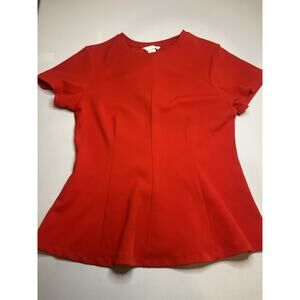 H&M Women's Red Stretch Peplum Top Size Medium Short Sleeve